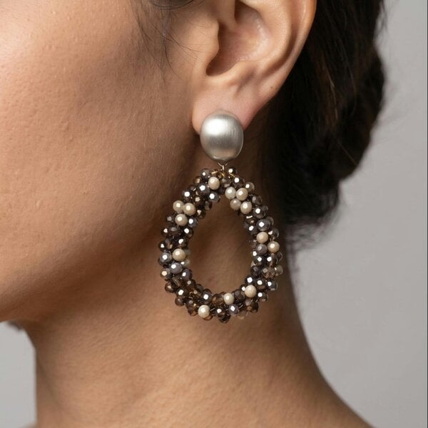 Uchi & Soto Hanabi Grey Glass Bead Statement Earrings