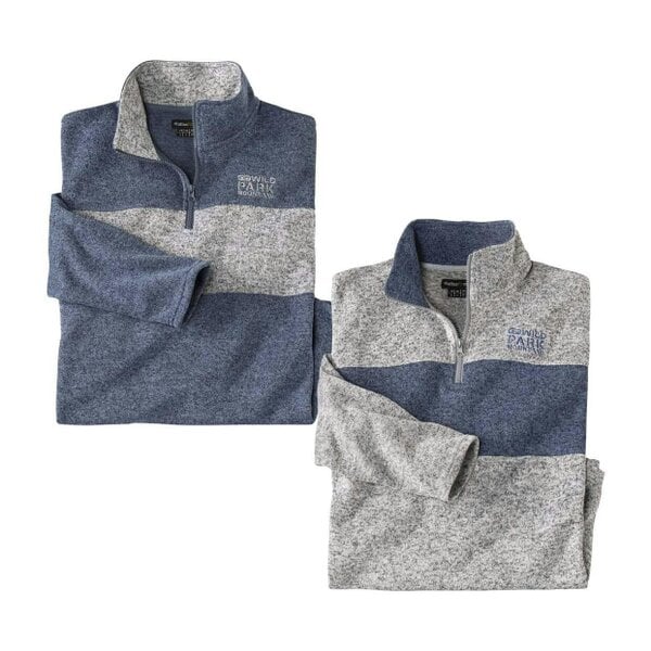 Atlas For Men Mens Wild Park Brushed Fleece Jumper (Pack of 2) - Blue/Grey