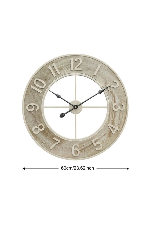 Living and Home 60cm Round Arabic Numerals Woodgrain Wall Clock