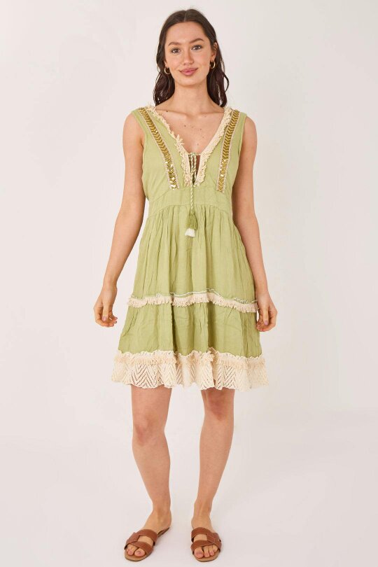 Elaina Fashion Boho Tiered Tassel Detail Dress