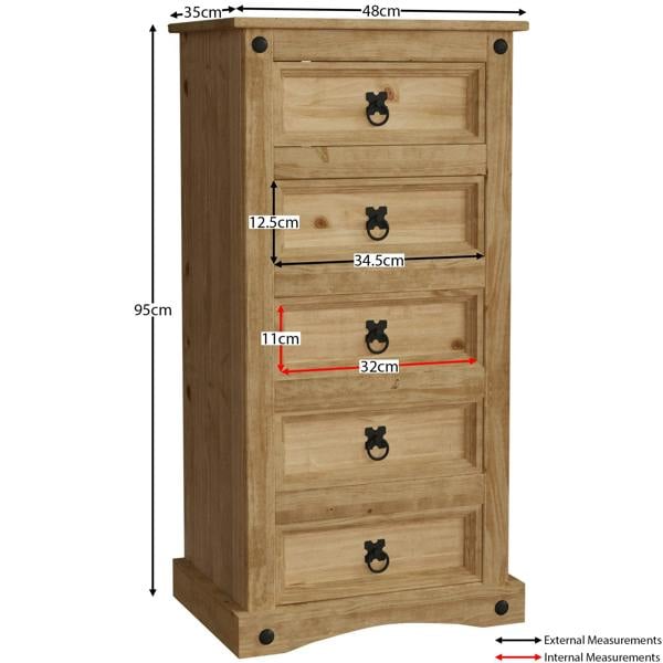 Vida Designs Corona 5 Drawer Narrow Chest