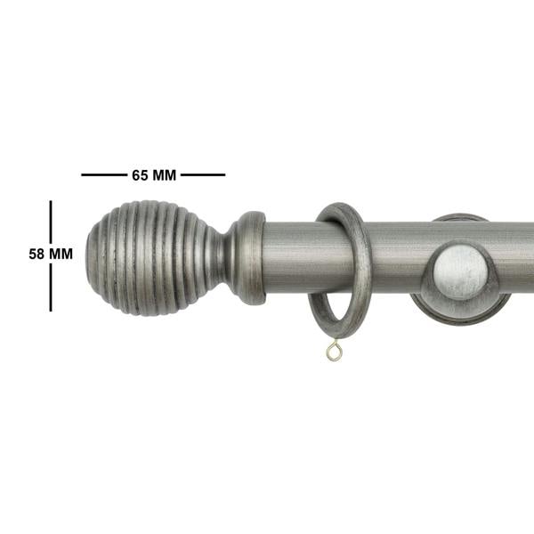A.Unique Home Ribbed Wooden Curtain Pole with Rings and Fittings, In a Variety of Colours and Sizes (35mm) (240cm, Antique Silver)