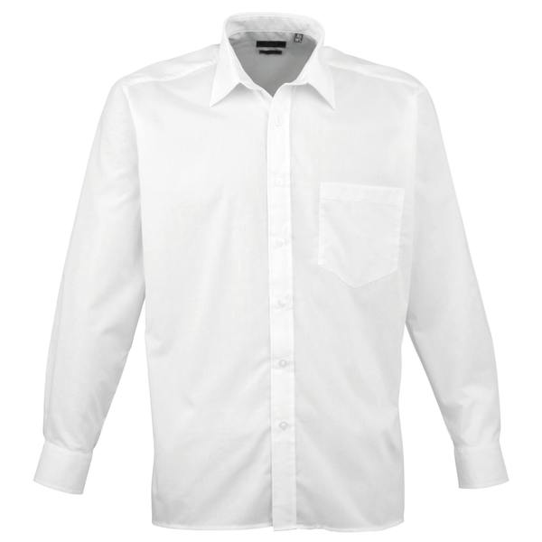 Premier Mens Premier Poplin Long-Sleeved Formal Shirt - White