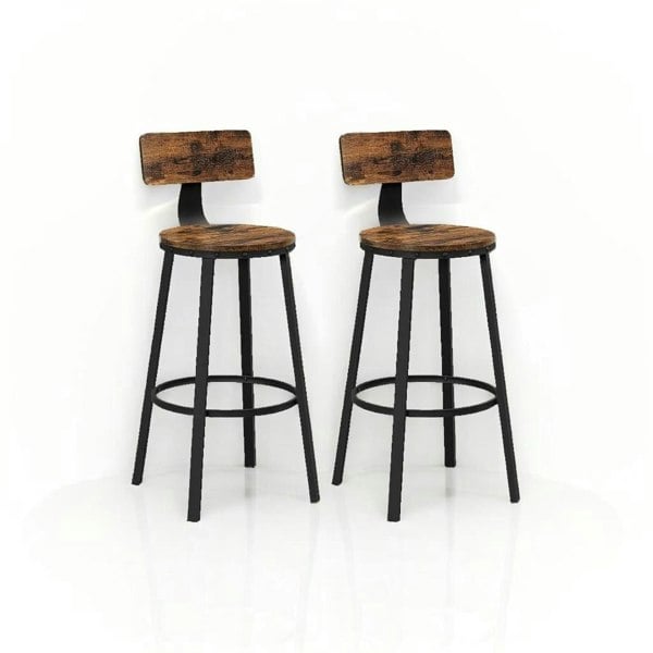 Modcraft Set of 2 Industrial Bar Stools with Backrest | 73cm Tall Kitchen Breakfast Chairs