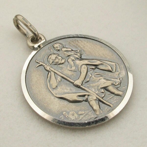 Christopher James of London Antique Finish Sterling Silver 12mm St Christopher Pendant With Optional Engraving and Chain