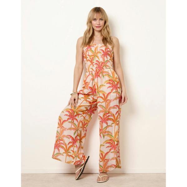 Blue Vanilla Side Split Flare Leg Tropical Jumpsuit