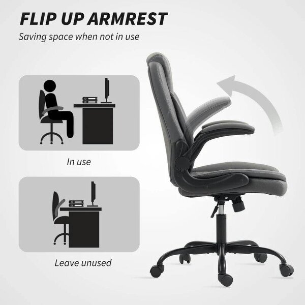Faux Leather Office Chair. with Flip-Up Armrests - Charcoal Grey