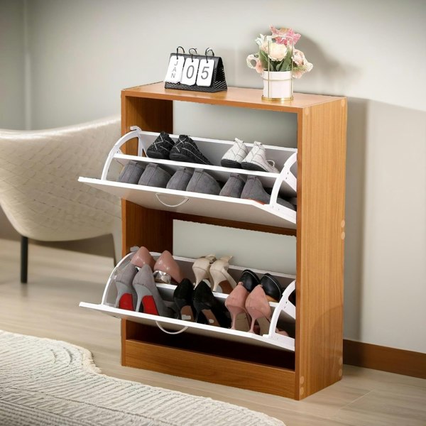 Rafaelo Mobilia 2 Drawer Shoe Storage Cabinet Pine White