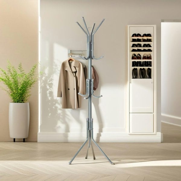 Rafaelo Mobilia Metal Coat Stand With 12 Hooks Grey