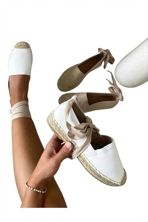 Zoey Tie Leg Espadrille Sandals - White_wb
