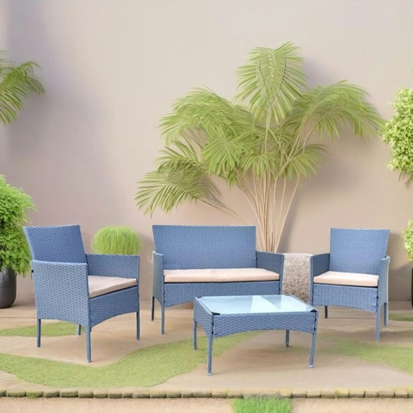 Rafaelo Mobilia Set of 4 Wicker Garden Bistro Furniture Set Blue