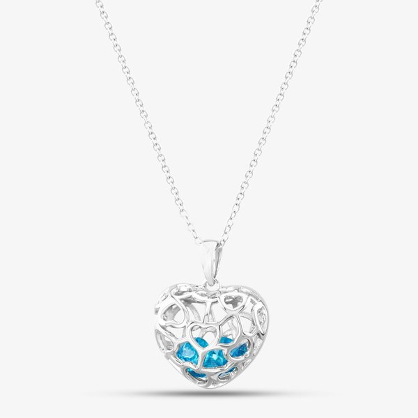 T. H. Baker Silver Blue Cubic Zirconia Caged Heart Pendant Necklace SP01420S