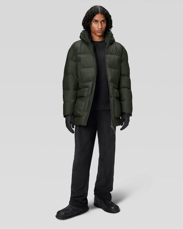 Rains Alta Long Puffer Cargo Jacket - 03 Green