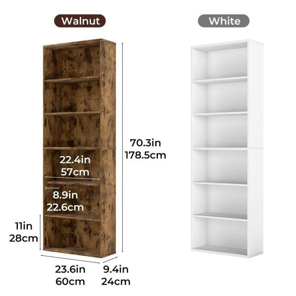 Levede 6 Tier Bookcase Shelving Storage Tall Adjustable Bookshelf Organizer Unit