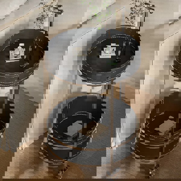 Willis Round Side Table, Movable Trolly, Black-Rit Concept-Rit Concept