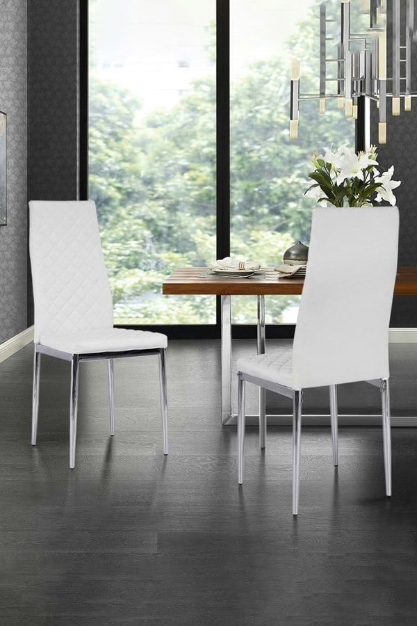 Living and Home Set of 2 High Back Modern Dining Chairs with Metal Lesgs