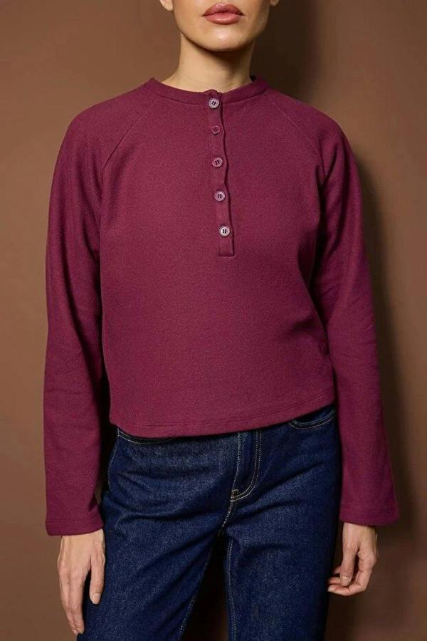 WOVCOR Half-Placket Thick Knit Blouse