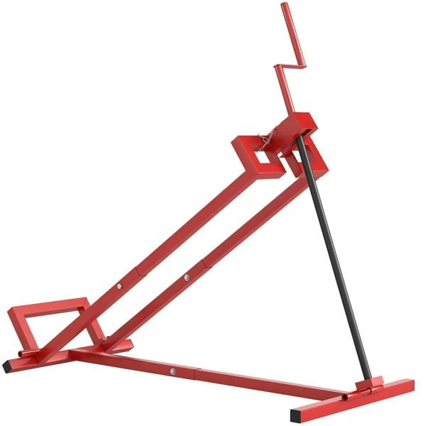 Red steel foldable ride-on mower jack lift with adjustable lifting bar