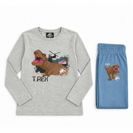 Onomato! Jurassic World Boys T-Rex 100% Cotton Pyjama Set 11-12 Years Grey