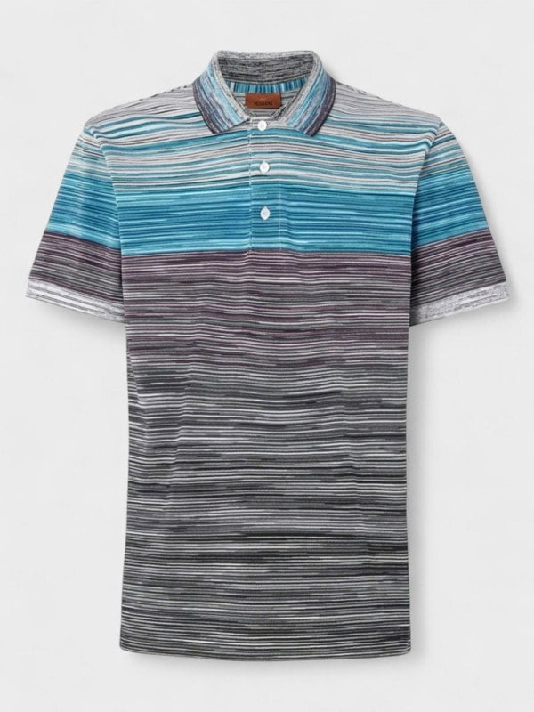 Missoni Space Dye Short Sleeve Polo Shirt Blue - Supplied FashionMissoni