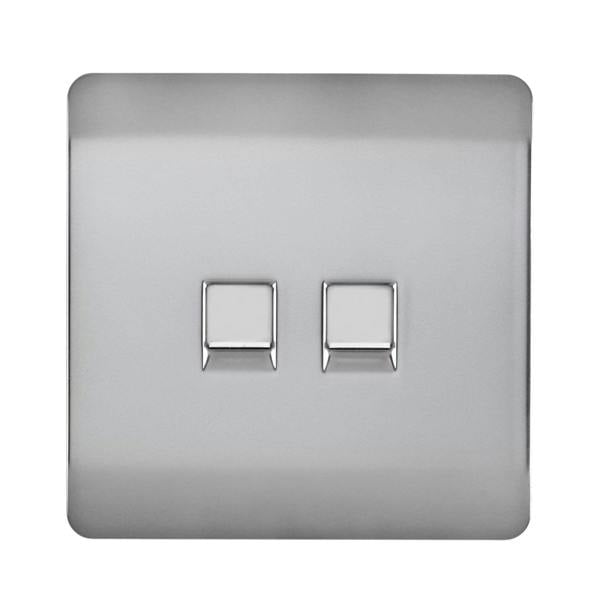 Trendi Switch 2 Gang Cat 3 Telephone Slave Socket in Brushed Steel