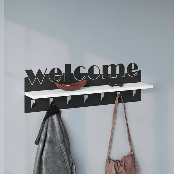 Decortie Modern Welcome Letter Wall Hanger Metal 7 Metal Hooks for Hanging Shelf Rack Hotels Hallway Bedroom