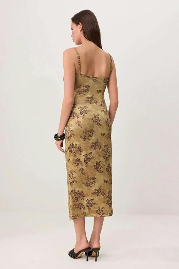 WOVCOR Floral Bodycon Square Neck Sleeveless Knitted Dress