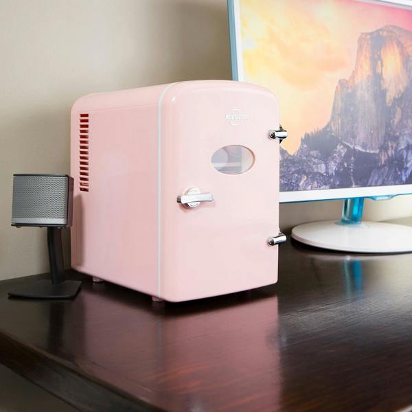 Koolatron 4L Mini Fridge For Bedrooms 6 Can Table Top 12V Portable Cooler Skincare Pink