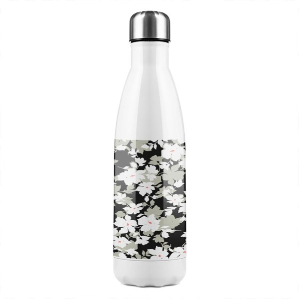 Benjamin Tate Design White Black & Purple Flowers Stainless Steel Bottle