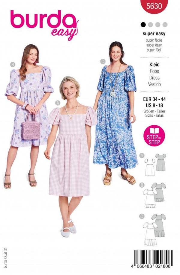 Burda Sewing Pattern 5630 Dresses For Women, 8 to 18 - Easy, Beginner