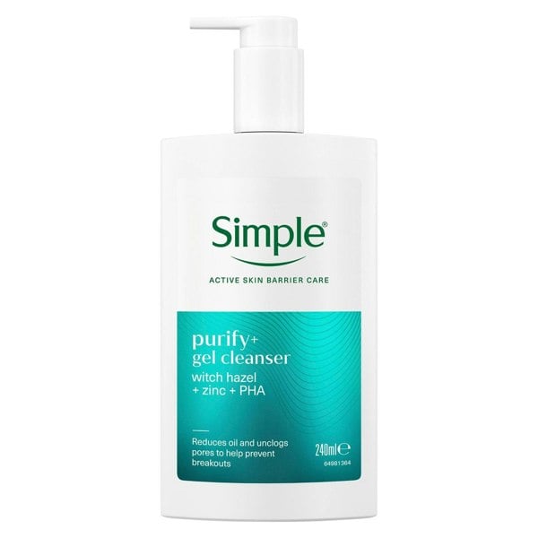 Simple Purify+ Gel Facial Cleanser Hydrating Skin Care Face Wash, 240ml