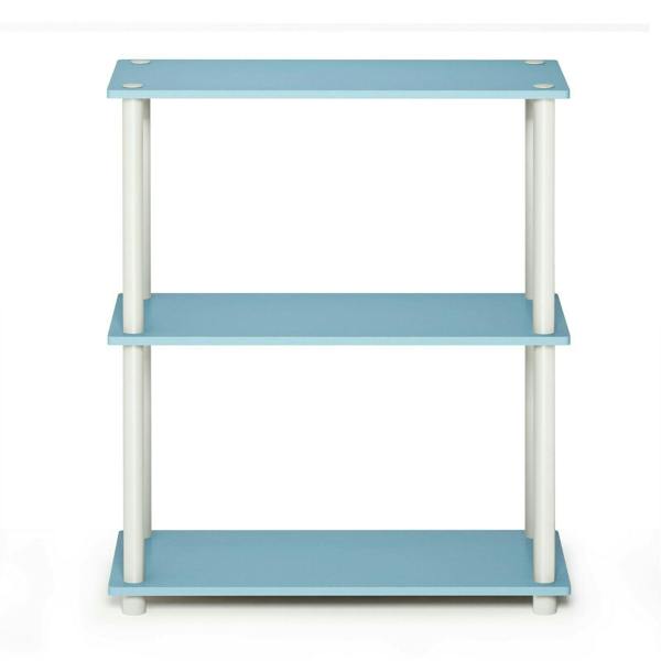 WALPLUS Elegant Turn-N-Tube 3-Tier Compact Multipurpose Shelf Display Rack, Light Blue/White for Study Room