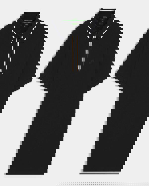 BOSS Green Philix Mens Slim Fit Zip Polo Shirt in Moisture-Wicking Stretch Cotton- Black 001 - CHO - Designer Mens Short Sleeve Polo Shirts