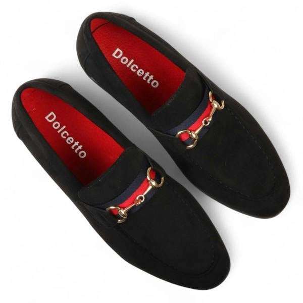 Dolcetto Men's Suede Loafers with Gold Buckle Slip-On Dress Shoes