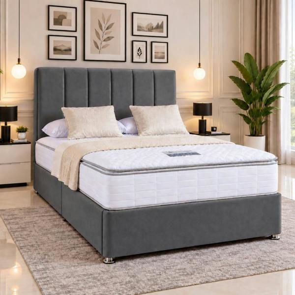 Paradise Beds Velmora Premium Upholstered Bed Frame with Tall Headboard and Mattress
