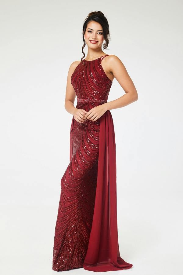 LuvForever Reya - Wine Sequin Maxi Dress