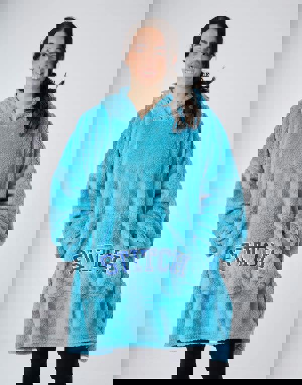 Disney Womens Blue Applique Ears & Lettering Blanket Hoodie (One Size)