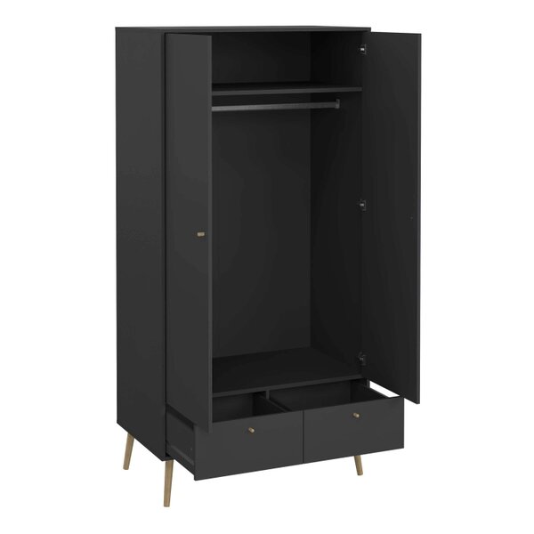Wyld Haus Quietbloom Dark Grey Wooden Wardrobe with 2 Doors 2 Drawers