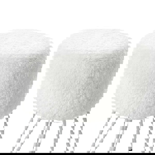 Living and Home Soft Fluffy White Low Chair Dressing Footstool with Metal Leg