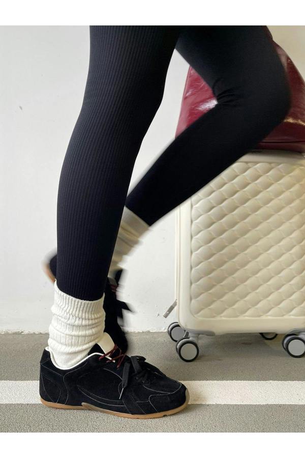 Molly Double Contrast Lace Up Flat Trainers - Black