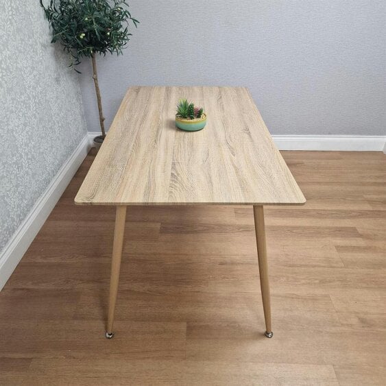KOSY KOALA 4 Seater Modern Dining Table 140cm with Wood Effect Metal Leg and 4 White Chairs for Kitchen & Dining Room Furniture Set