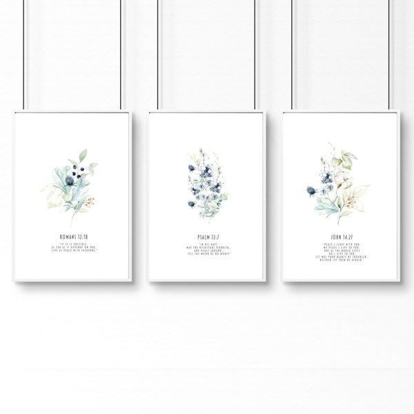 Christian religious wall art | set of 3 prints for bedroom walls