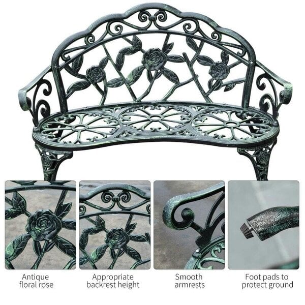 Cast Aluminum Garden Bench-Antique Green