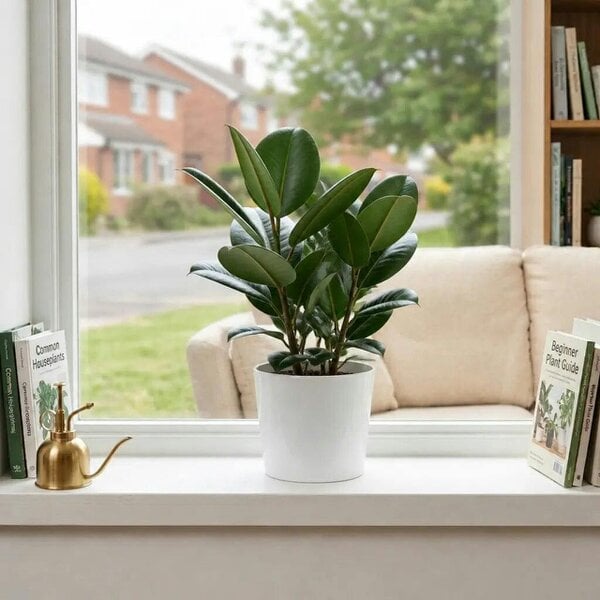 Ficus Robusta Rubber Plant – Elegant Glossy Green Foliage Indoor Houseplant - Sofia Glossy White Ceramic