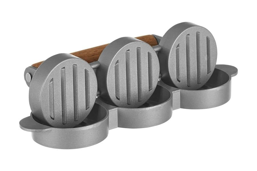 Maison by Premier Interiors by Premier Triple Mini Burger Press,Non-Stick Hamburger Patty Maker with Wooden Handle,Patty Press for Uniform Sliders