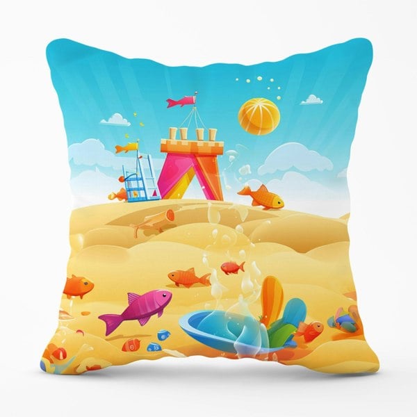 Warren Reed Fishes On A Beach Holiday Cushions