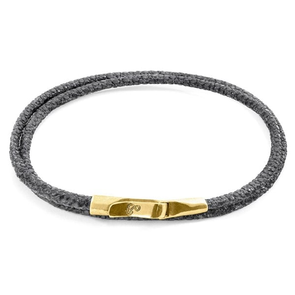 Anchor & Crew Shadow Grey Liverpool 9ct Yellow Gold and Stingray Leather Bracelet