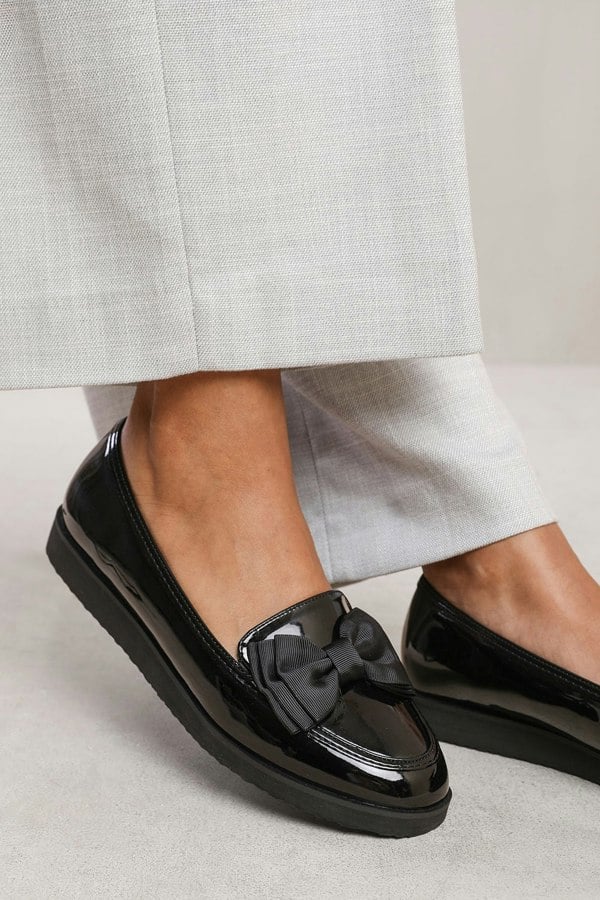 Where's That From AMITY SLIP ON LOAFER SLIDER WITH BOW DETAIL IN BLACK PATENT