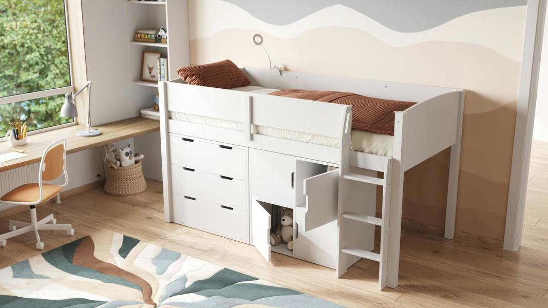 Flair Loop Mid Sleeper Bed Full Storage Set With 4 Doors