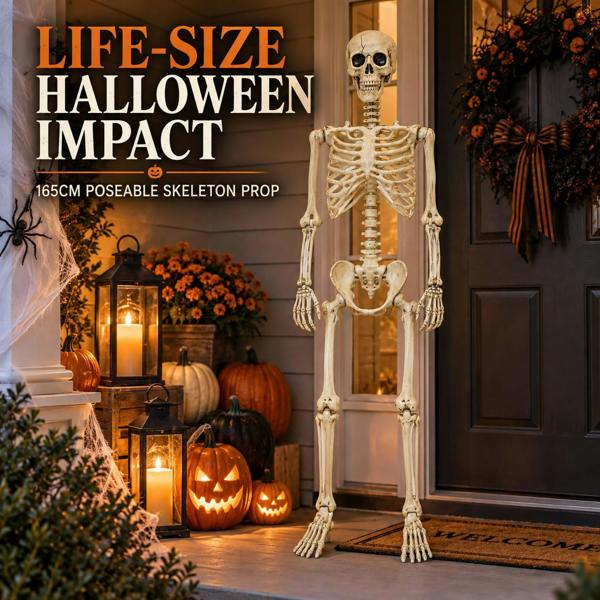 Halloween Life Size Poseable Skeleton Prop 165cm - Realistic Human Skeleton Decoration image 9